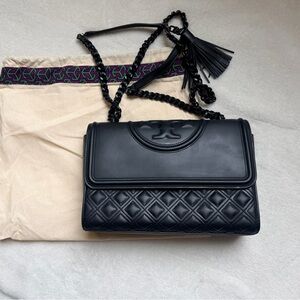 Tory Burch Fleming Matte Black Quilted Bag